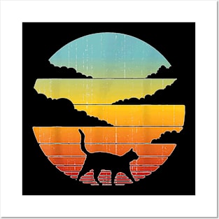 Cat Retro Vintage 60S 70S Sunset Mammal Animal Lovers Posters and Art